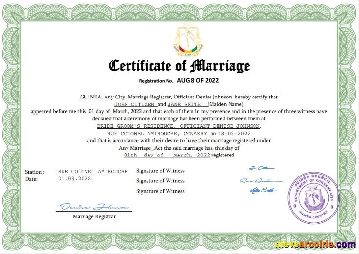 Guinea marriage certificate